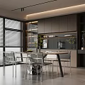 Modern Restaurant Open Space Design With Dining Table Chairs And Large Windows 3d model
