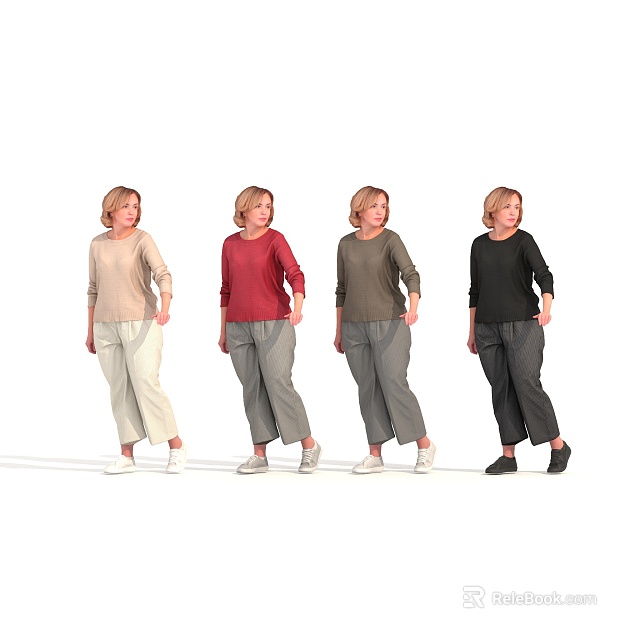 Four Women In Casual Outfits With Different Colored Tops Pants And Shoes 3d model 