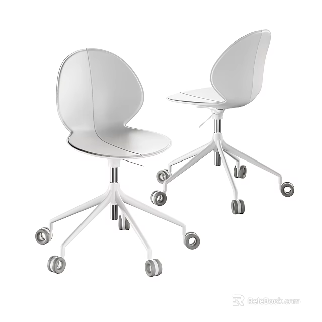 Sleek Modern Single Chair With White Curved Backrest And Rolling Wheels Design 3d model 