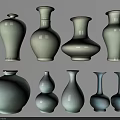 Celadon Ceramic Vases Collection With Diverse Shapes And Elegant Design 3d model