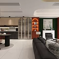 Modern Elegant Living And Dining Room Interior With Sofa Coffee Table TV Wall And Chairs