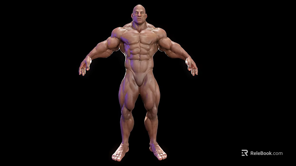 Muscular Male Character 3D Model Showing Strong Biological Muscular Structure With Arms Outstretched 3d model 