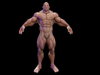 Muscular Male Character 3D Model Showing Strong Biological Muscular Structure With Arms Outstretched 3d model