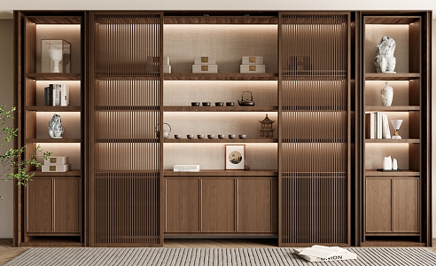 New Chinese-style decorative bookcase background wall 3d model