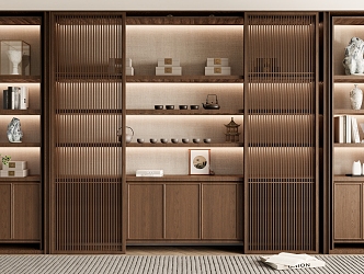 New Chinese-style decorative bookcase background wall 3d model