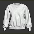 Silver V neck Sequin Sweater with Long Lantern Sleeves and Shiny Design