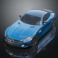 Blue Mercedes Sports Car With Sleek Design Shiny Body And Stylish Wheels On Black Surface