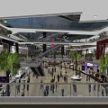 Bright Shopping Mall Store Interior With Escalators Palm Trees And Shoppers