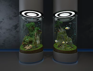 Landscape fish tank cylindrical fish tank ecological fish tank 3d model