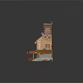 Cartoon Scene of a Multi Story Building with Red Roof Windows Balcony Street and Grass