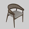 Modern Leisure Chair With Woven Backrest Wooden Frame And Padded Fabric Seat