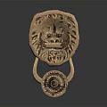 Brass Lion Head Door Knocker Sculpture With Intricate Carving Details
