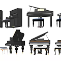 Various Styles of Upright and Grand Pianos with Piano Stools Musical Instruments