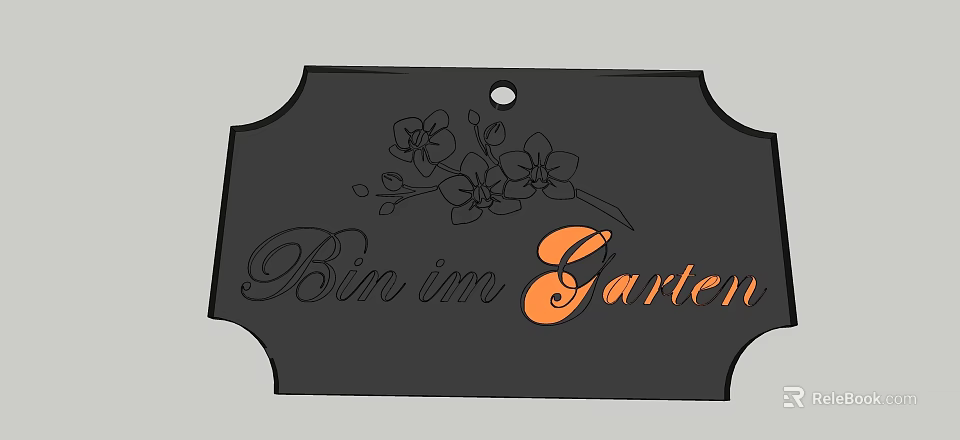 Black Garden Label With Floral Pattern And Bin im Garten Orange Text 3d model 