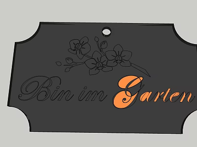 Black Garden Label With Floral Pattern And Bin im Garten Orange Text 3d model