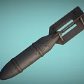 Military Bomb Weapon With Black Metal Body Tail Fin Structure And Surface Details