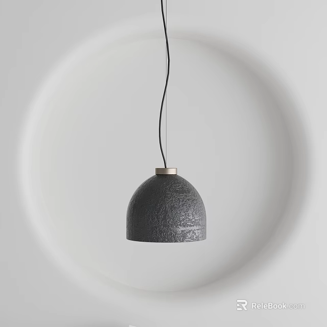 Gray Pendant Light With Black Cable And Gold Accent On White Circular Background 3d model