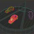 Spacecraft Models Display On Transparent Circular Platform With Triangle Divider