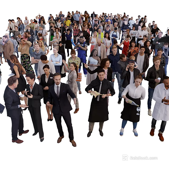 Diverse Crowd of People With Different Attires and Various Professions Gathered Together 3d model 
