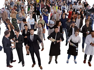 Diverse Crowd of People With Different Attires and Various Professions Gathered Together 3d model
