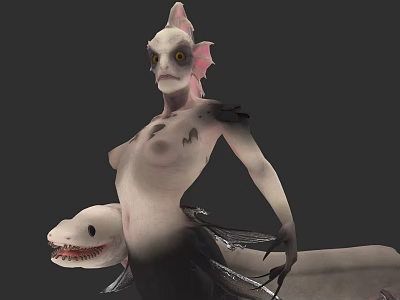 Fantasy Human Fish Hybrid Creature With Pale Skin Fish Fins And Sharp Teeth 3d model