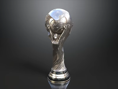 Shiny Silver Championship Trophy With Globe Top Design And Black Base 3d model