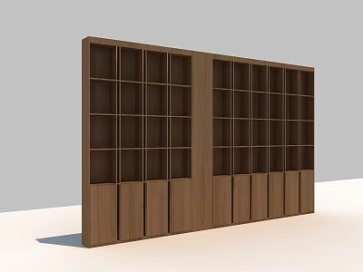 Tall Modern Wooden Bookcase With Multiple Open Shelves And Cabinet Doors 3d model