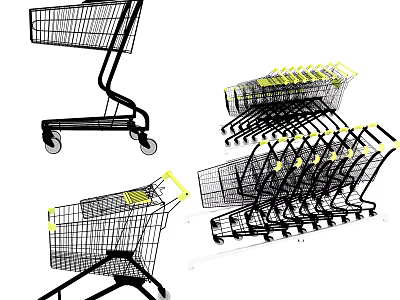 Multiple Public Facility Shopping Carts Stacked in Retail Store Area 3d model