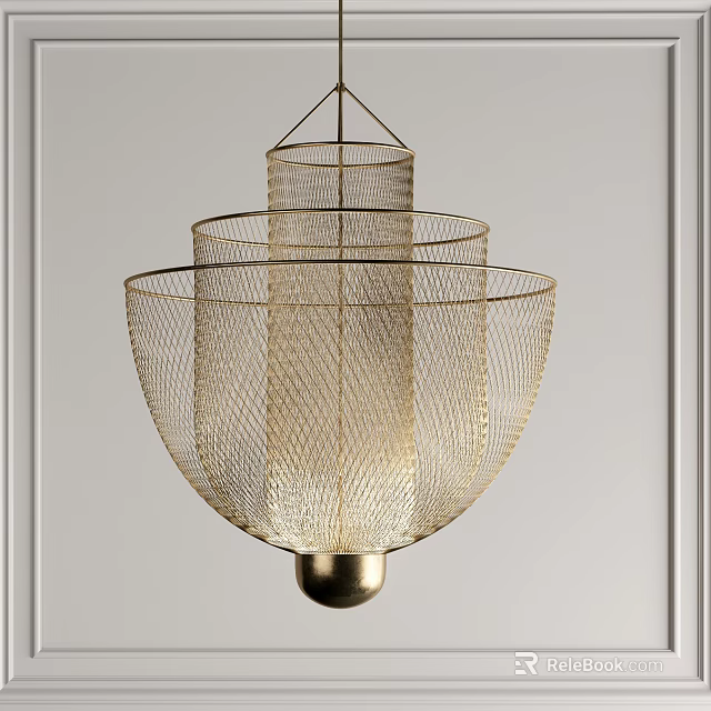Modern Gold Multi layer Wire Mesh Hanging Pendant Light For Interior Home Decor 3d model