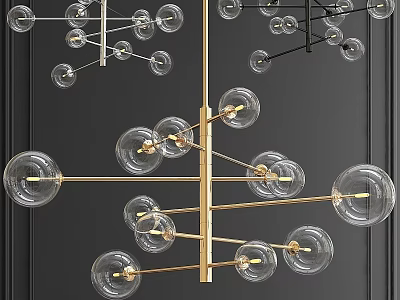 Modern Glass Ball Chandelier with Branched Brass Frame and Clear Globes 3d model