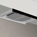Modern Kitchen Range Hood Appliance With Sleek White Cabinets LED Light And Metallic Trim