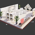 Modern Exhibition Booth Design With 4m 5.6m Size White Shelves Green Plants And Fashion Products