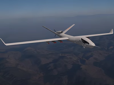 High Altitude Fighter Jet Flying Over Mountainous Terrain With Clear Sky 3d model