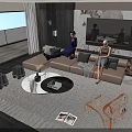 Modern Light Brown Sofa With Round Glass Top Coffee Table Set In Living Room With Area Rug