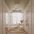 Elegant Modern Cloakroom Interior With White Cabinets Dressing Table Mirror Flowers And Chair
