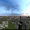 Aerial View Urban Planning With High Rise Buildings Green Spaces And Sunset Sky