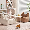 Modern Cozy Living Room Interior With Unique Shaped Ear Design Beige And Brown Sofas