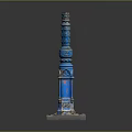 Blue Intricately Carved Decorative Column With Square Base And Ornate Patterns