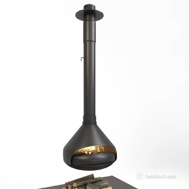 Modern Black Vertical Fireplace With Burning Flames And Contemporary Design 3d model