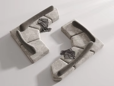 Gray Velvet Sectional Sofa With Modular Design Comfortable Armrests And Soft Cushions 3d model