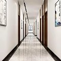 Elevator Corridor Modern Interior With Decorative Paintings Marble Floor And Lighting