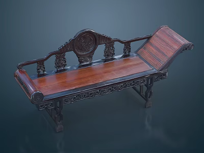 Traditional Chinese Wooden Chaise Lounge With Intricate Carvings And Classic Design 3d model