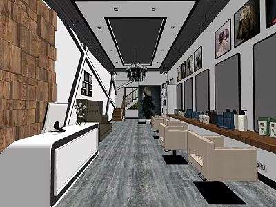 Modern Beauty Salon Interior With Reception Desk Sofa Chairs Decorative Paintings And Product 3d model