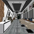 Modern Beauty Salon Interior With Reception Desk Sofa Chairs Decorative Paintings And Product