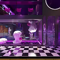 Modern Bar Interior With Purple Lighting Bar Counter And Seating Area