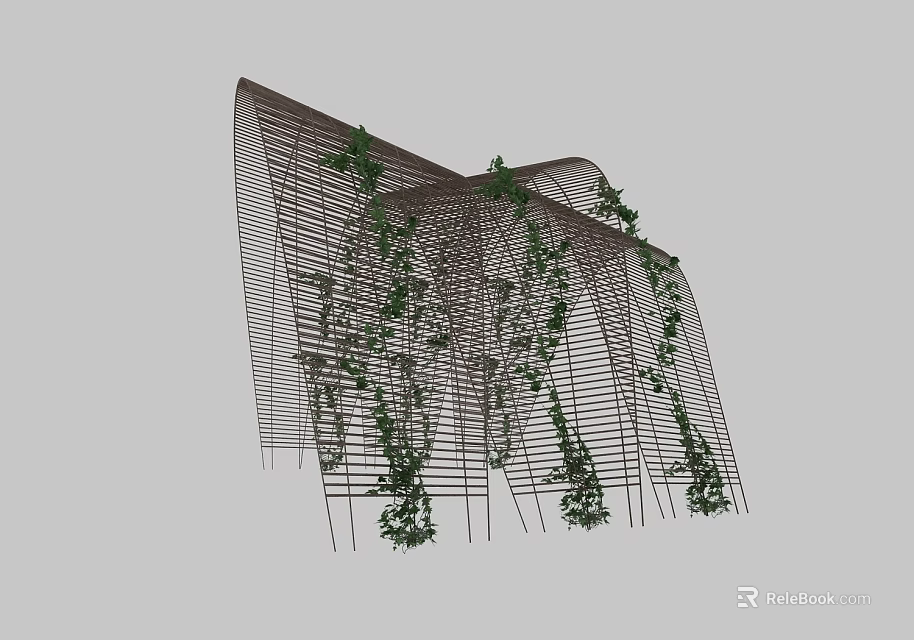 Modern Metal Grid Structure With Climbing Green Vines And Architectural Design 3d model 