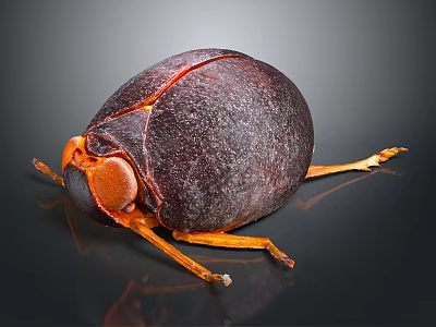 Dark Brown Spherical Beetle With Orange Legs And Shiny Textured Body 3d model