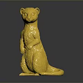 Golden Weasel Like Animal Statue In Standing Posture On Dark Reflective Surface