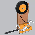 Vintage Mechanical Device With Wooden Base And Black Disc Wheel