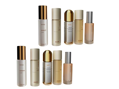Perfume Cosmetics Bottle Collection With Gold Silver Caps And Modern Design 3d model